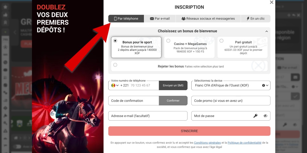 choisissez la méthode d'inscription