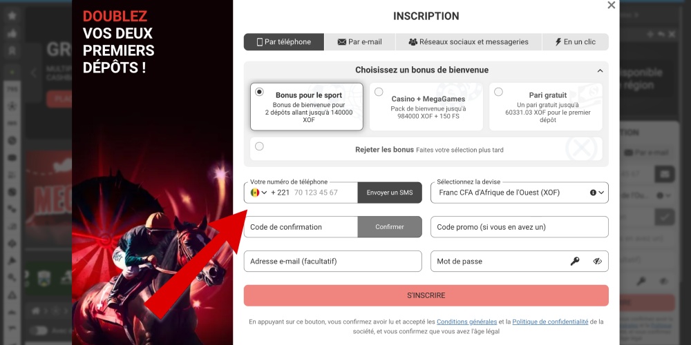 remplissez les champs d'inscription