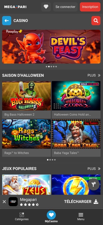 &Eacute;cran du casino Megapari