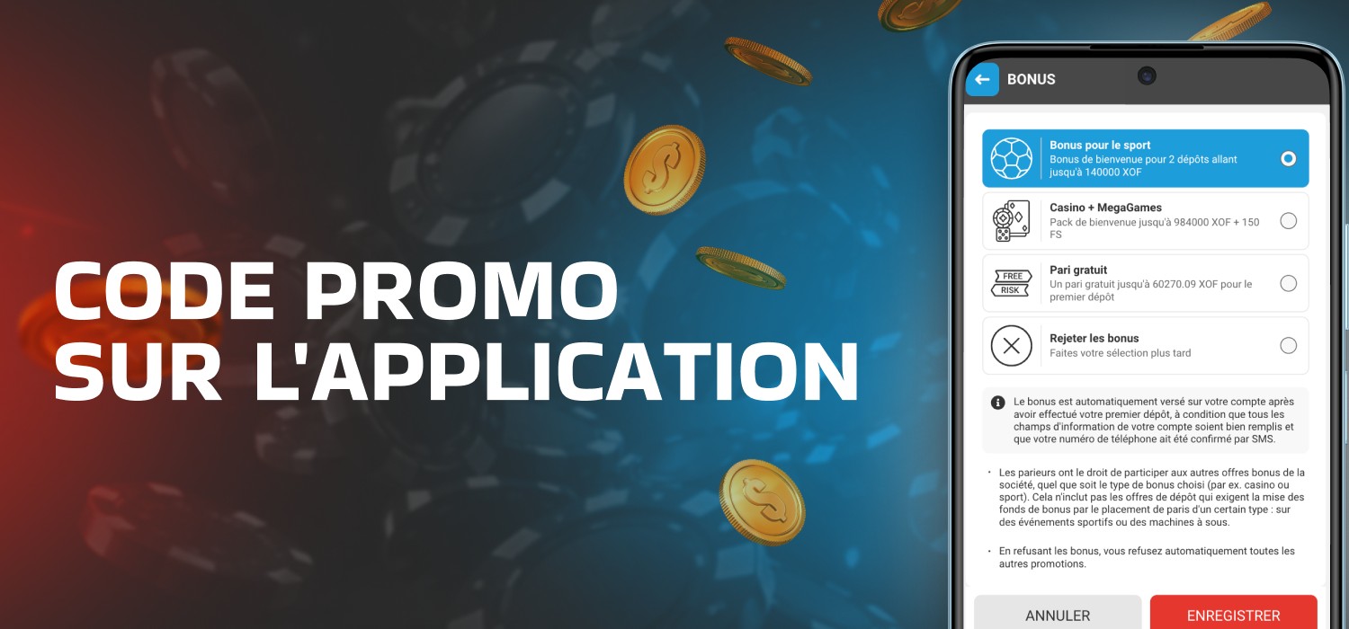 codes promotionnels via l'application mobile